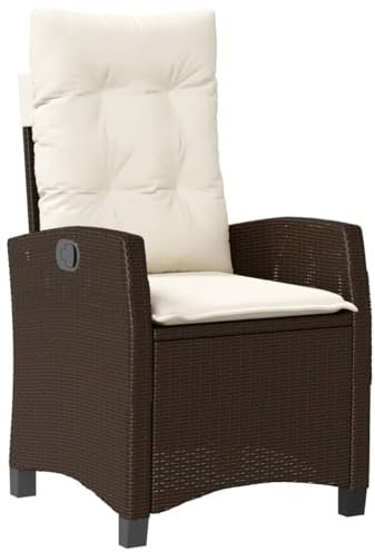 KOIECETA Gartensessel Verstellbar mit Kissen Braun Poly Rattan