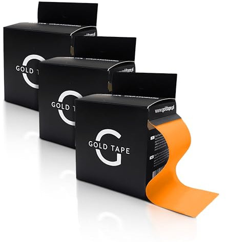 Gold Tape Kinesiologie Tape Set 3stk Orange | Hypoallergene Wasserfest Bandage | Muskelerholung Medical Tape - 5cm x 5m | Physio Tape für Verletzungen | Ungeschnittene Einzelrolle