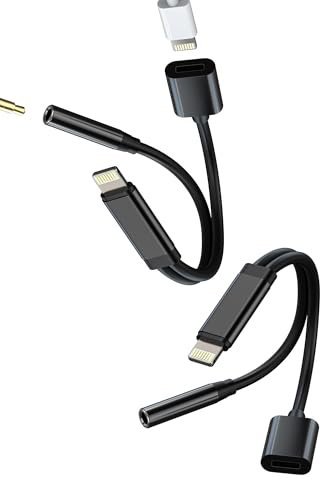 Lot de 2 adaptateurs Lightning vers prise jack 3,5 mm pour iPhone 14 13 (2 pièces) pour Apple MFI - Câble de charge certifié MFI - Câble de charge auxiliaire audio de voiture - Répartiteur 2 en 1 pour