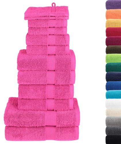 vidaXL Premium Handtuch Set 12-TLG., 2 Waschlappen 2 Seifentücher 2 Gästetücher 4 Handtücher 2 Duschtücher, Badetuch Saugfähig Maschinenwaschbar, Rosa 600g/m² 100% Baumwolle