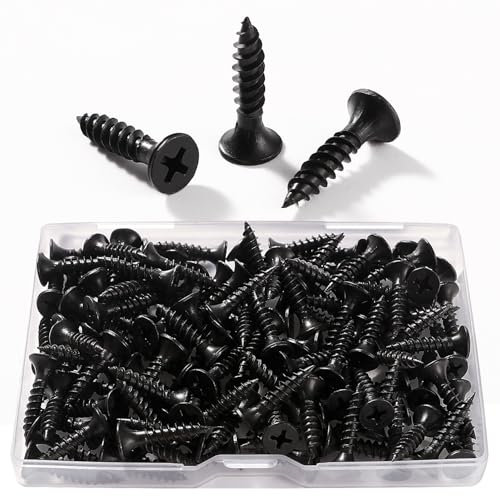 VooGenzek 130 Pezzi M3.5 * 20 mm Viti Autofilettanti a Filettatura, Viti Testa a Croce Piatta, Vite per Cartongesso a Testa Svasata, per Cartongesso, Nero