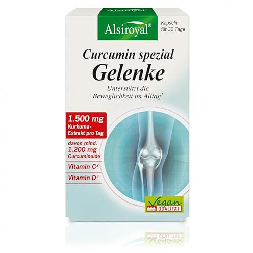 Alsiroyal Curcumin spezial Gelenke 90 Stk. – Hochdosierter Kurkuma-Extrakt, Vitamin C für Kollagenbildung, pflanzliches Vitamin D3 - für gesunde Knorpel & Knochen – Einfache Anwendung
