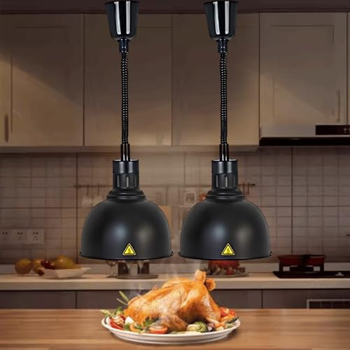 Aocay Lamparas de Calor Hosteleria, Lampara Calor Cocina Altura Ajustable, 19 cm/25 cm Lámpara de Calor para Alimentos para Cocina y Comedor Buffet(Negro-25cm, 2 Piezas)