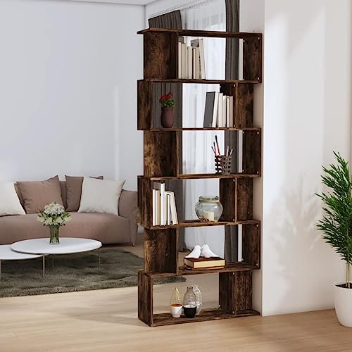 puraday Bücherregal Wohnzimmer/Raumteiler 80x24x192 cm DVD-Regale Holzwerkstoff Schmal Holz Raumteiler Stehend Vielseitiges Regal Raumteiler Trennwand Arbeitszimmer Möbel Büro-Regale Räuchereiche