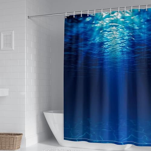 Whoiy Rideaux Douche Tissu Polyester Anti Moisissure 180 cm Hauteur, Rideau de Douche Motif Océan Bleu Moderne Rideau de Baignoire Lavable 150 x 180 cm