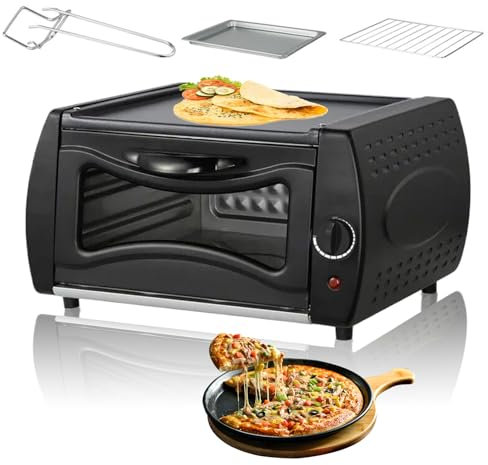 Mini Four à Pizza, Four électrique Tandoor avec Plaque De Cuisson, Filet, Pince à Disque, Contrôle De La Température/Verre Visuel/Porte Plaque Chauffante, Machine à Pain Chapati Roti pour Appareil
