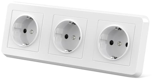 Toma de Corriente Schuko de 3 Enchufes, Toma de Pared Triple Empotrada (16A/250V), Enchufe Estándar UE Toma de Corriente Triple Separada 224 * 82mm, para Dormitorio, Cocina, Oficina, Blanco