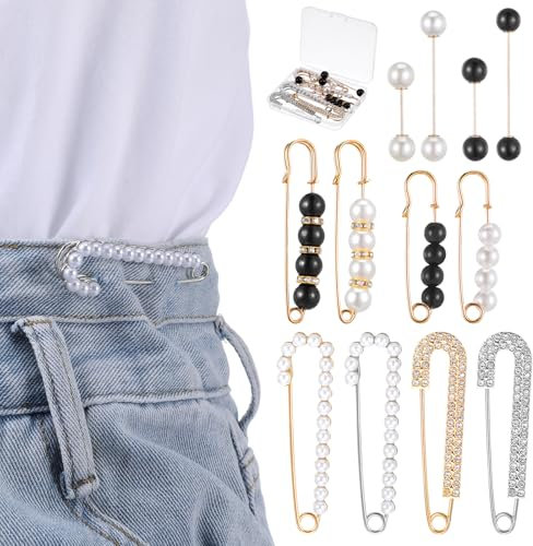 12 Stück Künstlichen Perlen Sicherheitsnadeln,Broschennadeln mit Perlen Gegen Verrutschen Broschen für Kleidung zum Anziehen Schalclip Shawlclip für Damenanzüge,Hosen,Röcke,Hosen