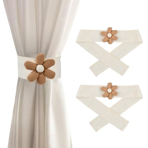 Dewocke 2 Piezas Alzapaños de Cortina, Forma de Flor Abrazaderas Cortinas, Ajustable Sujeta Cortinas, Sujeta Cortinas, Alzapaños Decorativos para Cortinas, para Dormitorio Salón y Oficina