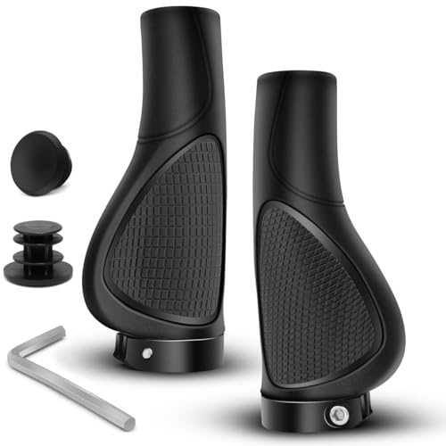 GOUNNU Puños Bicicleta Ergonómicos Puños Manillar Antideslizante Mango de Bicicleta Suave Caucho Manillar con Bloqueo de Aluminio Agarre Bici para 22.2 mm Bici Plegables (Negro)