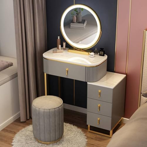 MDXVRKYBC 60cm/70cm Schminktisch Mit Spiegel Und Hocker, 3 Schubladen Herausnehmbaren Schrank, Frisiertisch Kosmetiktisch Schmink Tisch Make-Up Dressing Table Für Studio, Schlafzimmer(70cm)