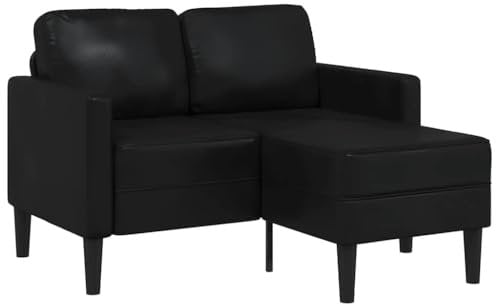 vidaXL 2-Sitzer-Sofa mit Chaiselongue L-Form Schwarz 125 cm Kunstleder, 2-Sitzer-Sofa für Schlafzimmer, Zweisitzer-Couch, L-Form