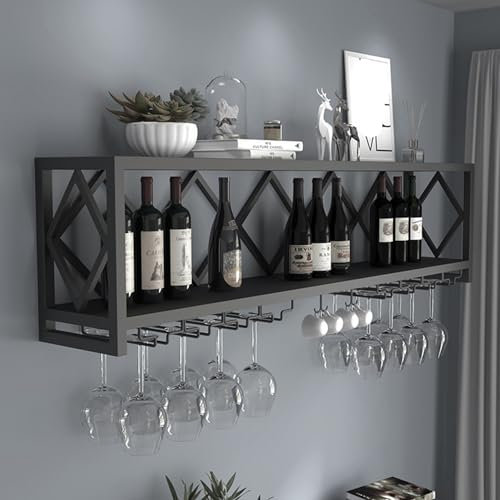 JYHHGDS Botellero de Pared con Soporte para Copas, Ideal para Decorar tu vinoteca, de 2 Niveles, para Barra de Cocina, Dorado/Negro, 180 x 25 x 45 cm