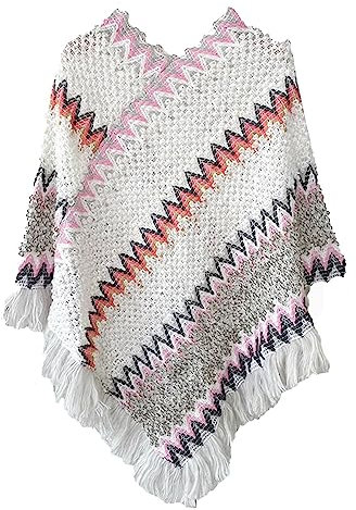 FGUUTYM Buntes Spleiß-Poncho für Damen mit Nationaldruck und Quasten, gestrickter Schal, Schal mit Fransen, Pashminas, Pullover, Geschenke für Frauen, Pullover mit Quastensaum, (Grey, One Size)