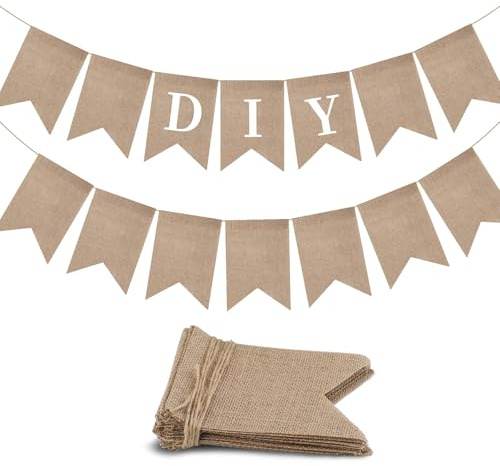 15 Stück Vintage Leinwand Wimpel Banner, Blank Wimpelkette 12,7x17,8 cm, 3,5 m Länge, DIY Bastelset für Hochzeit, Geburtstag, Babyparty und Party Dekoration