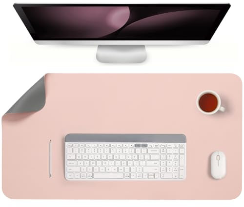 Jumdast Schreibtischunterlage, Doppelseitigen Rutschfeste Tischunterlage Multifunktionales Office Mousepad Laptop Schreibunterlage Kunstleder Schreibtischmatte (Grau Rosa, 40 x 80 cm)
