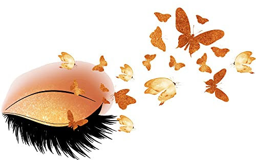 Wandaufkleber, Auge mit Schmetterlingen oder Regenschirmen, in 4 bunten Varianten, dekorativer Wandaufkleber, zum Selbermachen, 180 x 57 cm, für Schlafzimmer, Wohnzimmer, Spiegel (goldenes Auge mit