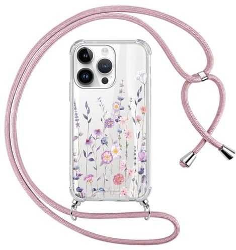 Saqmkil Funda con Cuerda para iPhone 11 Pro Max 6,5, Aesthetic Dibujos Flores Carcasa Transparente TPU Case con Correa Colgante Ajustable Cordon Collar Cuello, Silicona+PC Antichoque Protección Cover