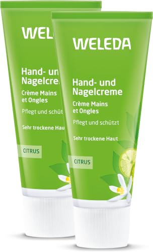 WELEDA Bio Handcreme Citrus - 2in1 Naturkosmetik Handpflege/Nagelpflege Creme für trockene Hände & brüchige Nägel, Nachhaltige Unisex Feuchtigkeitscreme mit Zitrone & Litsea Cubeba Duft (1x50ml)