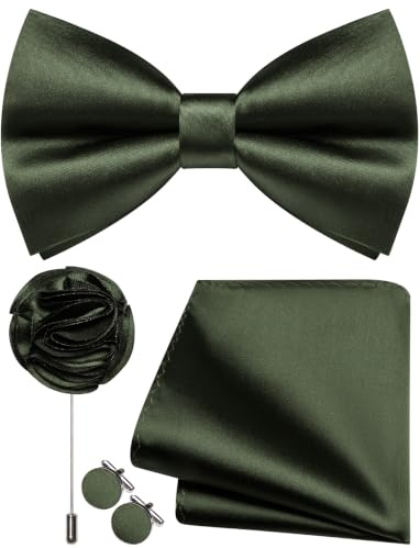 Ailisus Herren-Fliege und Einstecktuch, Manschettenknöpfe, Anstecknadel-Set, Seide, vorgebundene Fliege, verstellbar, Hochzeit, Party, Business