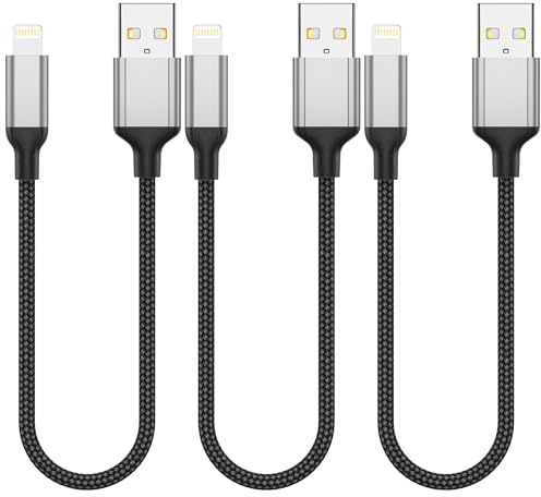 Short USB Lightning Cable 30cm, 3 Pack Fast Charging iPhone Charger Cable | MFi Ceritified 2.4A iPhone Cord for Apple iPhone 14 13 12 11 Pro Max X SE 8 Plus iPad (Black)