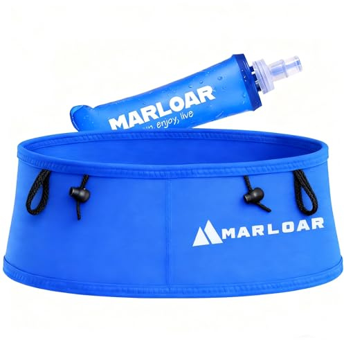 MARLOAR Laufgürtel mit Soft Flask 250 ml – Verstellbarer Running Belt für Damen & Herren, Jogging Gürtel rutschfest, mehrere Taschen für Handy & Schlüssel (OceanEdition, M)