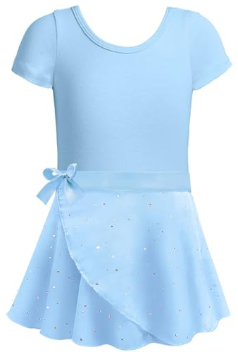 Generisch Ballettkleidung Mädchen - Tanzkleid Tütü mit Chiffon Rock - Ballettanzug Kurzarm Balletttrikot Tanzbody für Ballett und Gymnastik