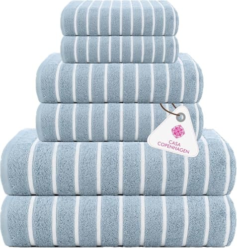 Casa Copenhagen, 6teiliges Designer Handtuch Geschenkset aus 100% ägyptischer Baumwolle Staubblau, 600 g/m² (2Badetücher, 2Handtücher, 2Waschhandschuhe) Geschenkbox für Damen & Herren