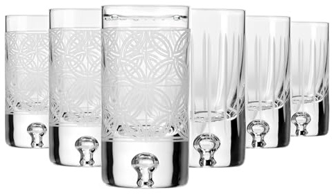 Krosno – Bicchierini da vodka, liquore e distillati 50 ml, set da 6 pezzi – Vetro di cristallo – 2 modelli di incisione – Realizzati a mano e incisi – Collezione Saga – Ideali come regalo
