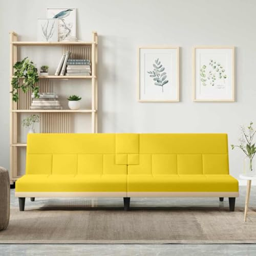 HETFTJN Schlafsofa Hellgelb 200x89x70 cm mit Getränkehalter & USB Ladestation Modernes 3 Positionen Daybed für Gästebett Wohnzimmer Jugendzimmer Flur