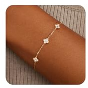 KELAIEN Birthstone Gold Clover Bracelet Dainty 14K Gold Plated Cute Friendship Stackable Bracelets for Women No Tarnish Trendy Charm Best Friend Bracelet Stack for Birthday Jewelry