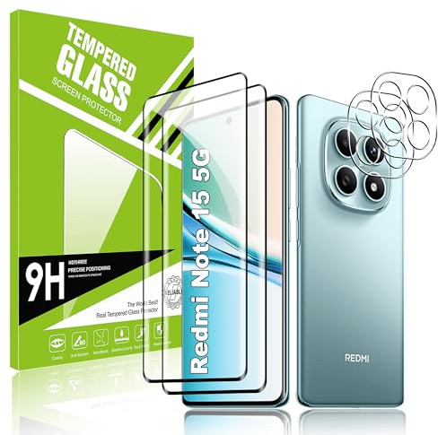 Effcotuo 2 Piezas Protector de Pantalla para Xiaomi Redmi Note 15 5G/POCO M8 5G Cristal Templado Protector [Cobertura máxima] [Sin Burbujas] HD Cristal Vidrio Templado
