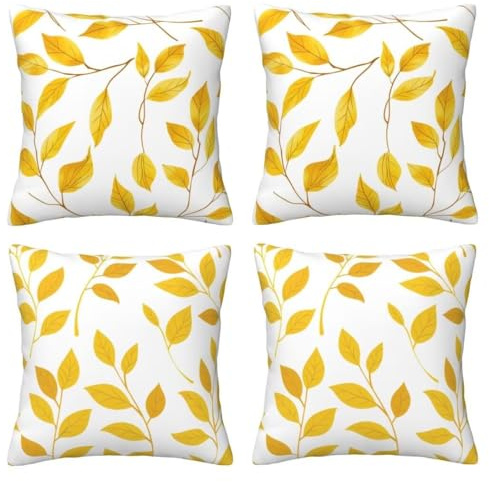 Kissenbezug 60x60 Samt Weiß Kissenbezüge 4er Set Dekorative Sofakissen Couchkissen Gold Blatt Sofa Kissen Kissenhüllen mit Verstecktem Reißverschluss für Schlafzimmer Wohnzimmer Heimdekoration -LI678