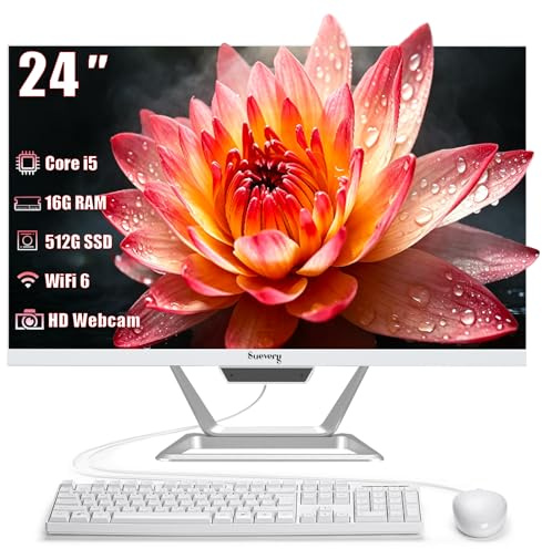 suevery All-in-One PC Desktop,24 Core i5 AIO Gaming PC for Home & Office | Core i5 16GB RAM 512GB SSD | 23.8 1080P All in One Computer | with Keyboard & Mouse-White