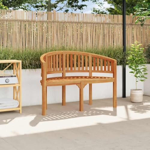 Mokuyary Bananenbank 120 cm Massivholz Teak Sitzbank Parkbank, Balkonbank Outdoor Bank für Garten Terrasse Balkon