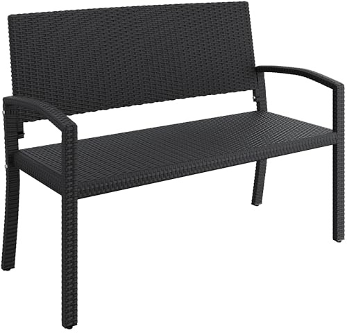 Yaheetech Gartenbank Polyrattan 2-Sitzer Wetterfest 121,5×62×89 cm, Schwarz | Sitzbank Rattan Gartenmöbel Bank Parkbank Terrassenbank mit Rückenlehne & Armlehnen für Outdoor Garten Balkon Terrasse
