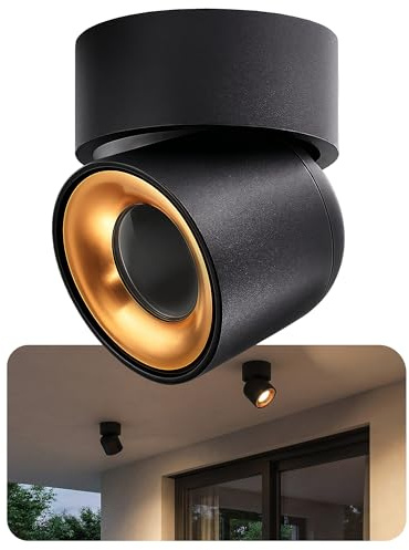 SSC-LUXon AYONA Deckenleuchte IP54 schwarz gold schwenkbar mit GU10 Fassung - Küchenlampe Wohnzimmerlampe ohne Leuchtmittel - indirekte Beleuchtung für Innen & Außen