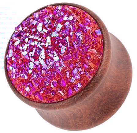 Piercingfaktor Ohr Plug Flesh Tunnel Piercing Ohrpiercing Holz Organic Braun mit Kristall Glitter 10mm Pink