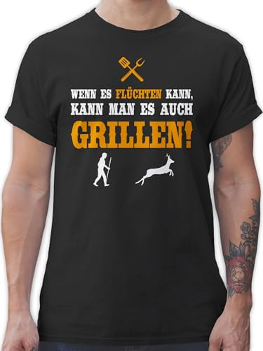 T-Shirt Herren - Grill - Wenn es flüchten kann - L - Schwarz - grillshirt für männer Grillen Shirt Griller BBQ Tshirt sprüche Funshirts Geschenke zum Tshirts Funshirt t-Shirts Shirts