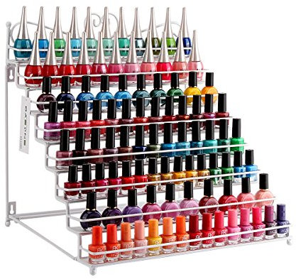 P & B - Supporto per smalti in metallo, 80 bottiglie da 8 ripiani, per riporre gli smalti da tavolo, per oli essenziali, profumo, colore: bianco