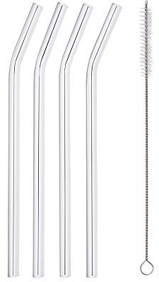 GRÄWE - Pajitas de Cristal Duro (4 Unidades, Incluye Cepillo, Pajita)