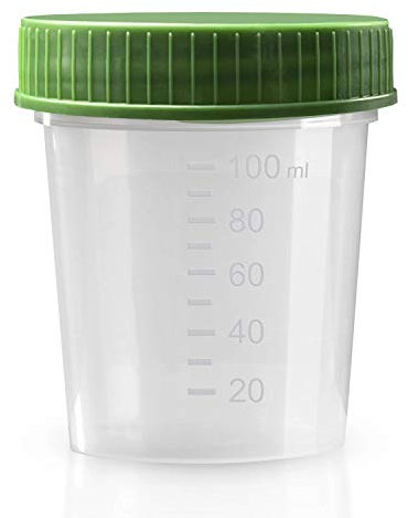 Urinbecher Premium Grün 50 Stück | 125 ml Fassungsvermögen bis 100 ml graduiert | auslaufsicherer und gefriertauglicher Urinprobenbecher mit Schraubdeckel | mattiertes Schriftfeld auf dem Becher