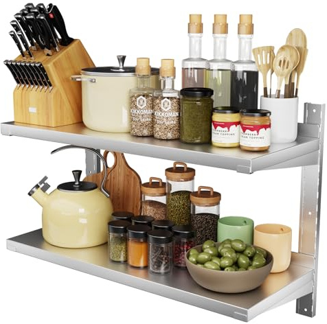 TAIMIKO Edelstahl Wandregal 100x30 cm, Schwerlastregal bis 70 kg, rostfreies Regal höhenverstellbar für Küche, Gastronomie, Werkstatt, Garage, Industrie