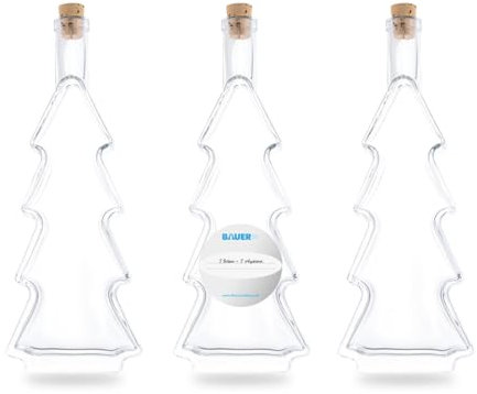 Flaschenbauer - 3 x Leere Glasflaschen 500ml Tannenbaum: Glasflaschen mit Korken verwendbar als kleine Flaschen zum Befüllen, Leere Schnapsflaschen 500ml, Weihnachtsgeschirr, Inklusive Etikett