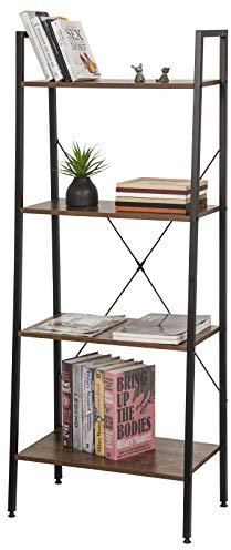 eSituro Bücherregal Leiterregal 4 Ablagen Standregal Aufbewahrung Küchenregal Badregal 60x35x148CM Schwarz+Nussbaum SSTR0053