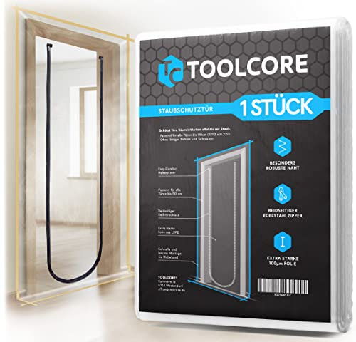 TOOLCORE® Puerta de protección contra el polvo con cremallera, 1.1 x 2.2 m, incluye cremallera de acero inoxidable + colgador Easy Comfort – Pared de protección contra el polvo, puerta de lámina
