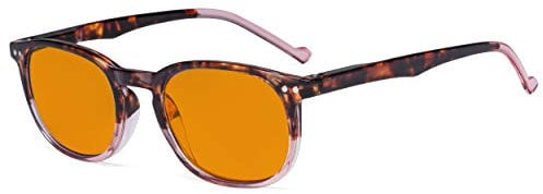Eyekepper Retro Blue Light Glasses Women Men - Blocking Ray Screen Glare Nighttime Computer Reading Glasses with Orange Tinted Filter Lens - Tortoise/Pink +1.50