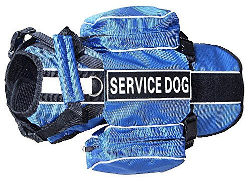Haoyueer Service-Hunderucksack, abnehmbare Satteltaschen mit Etiketten-Patches (S, passend für einen Umfang von 40,6–50,8 cm, Blau)