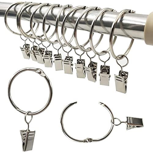 Gardinenringe,Vorhanghaken 40 Pieces 35 mm Inner Diameter Ringe Duschvorhang Stainless Hanging Ring,Edelstahl Metal Curtain Clip Rod Curtain Rings with Clips