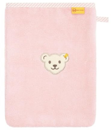 Steiff Waschlappen einfarbig mit Plüsch-Bär-Applikation Rosa